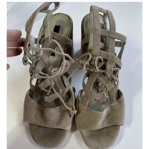 Kensie Shoes Womens Size 8.5 Suede Block Heel Sandals Strappy Lace Up Gladiator‎ - Picture 8 of 10